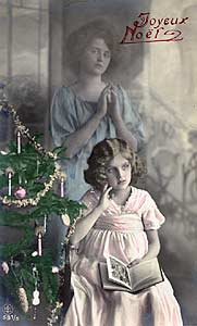 [Meditación de navidad con el ángel de la guarda. Fotografía en tarjeta postal de principios del siglo XX]